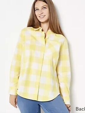 Studio Park Yellow & White Plaid Button-Down Poplin Leah Williams Shirt  1X EUC